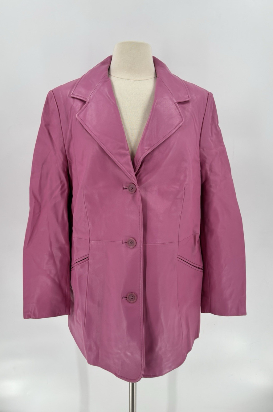 Nordstrom Lamb Skin Leather Jacket Womens 1X Pink Buttons Pockets Collar Blazer